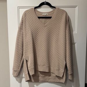 Z Supply Quilted V-Neck Beige Sweater